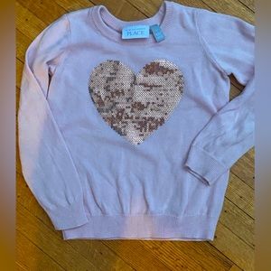 Girls pink sparkle sequin heart sweater Barbie Valentines size 5 rose gold